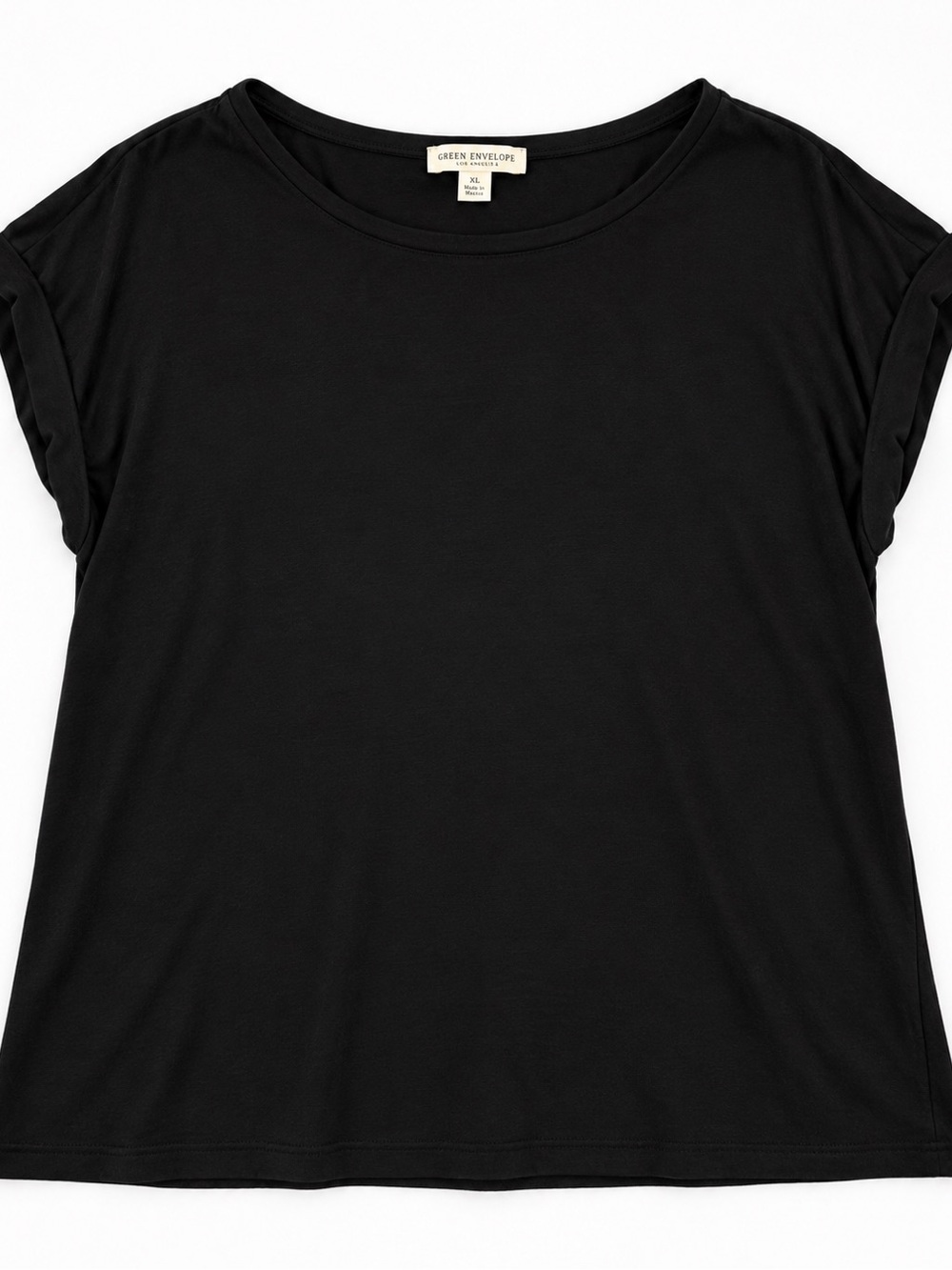Green Envelope Black Short Sleeve Scoop Neck Tee